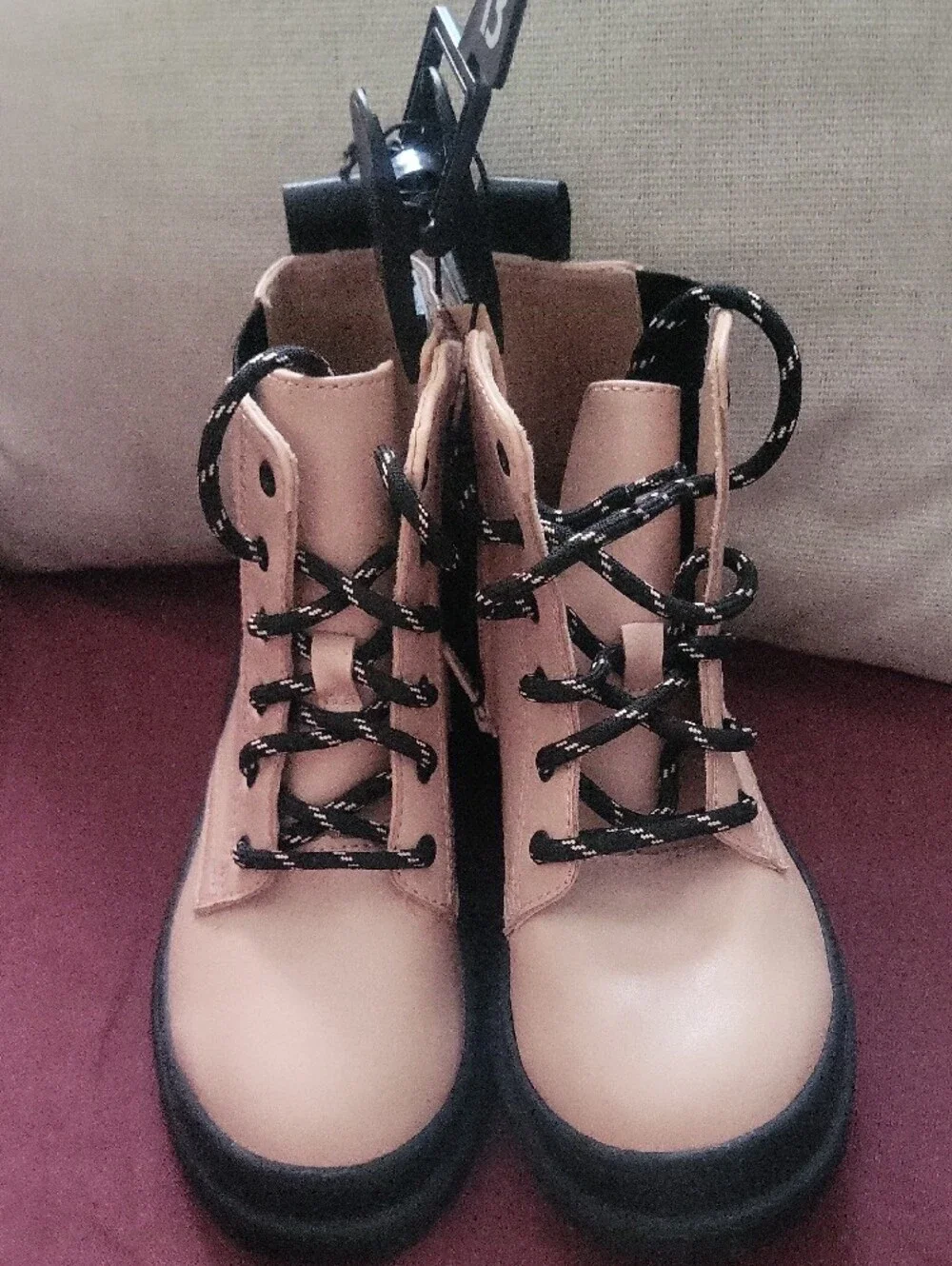 Kids Lace-Up Ankle Boots in Blush Pink